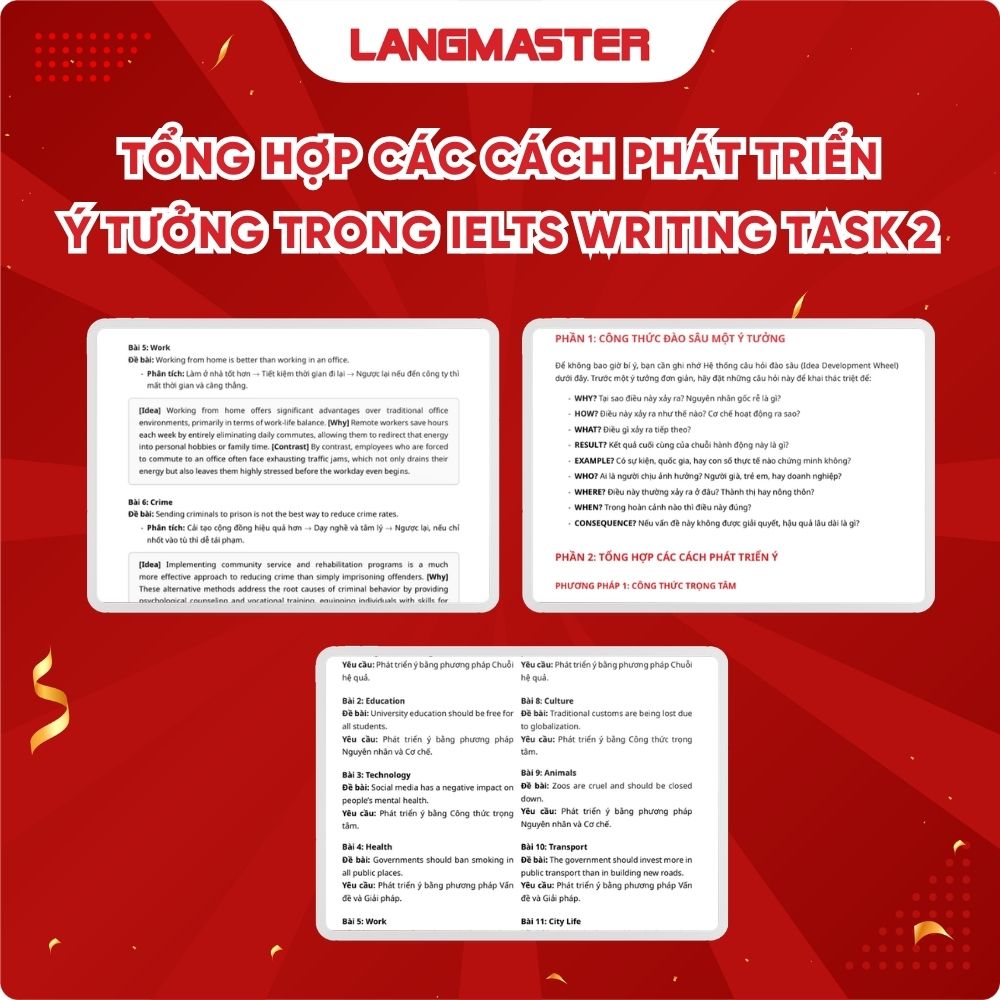 Tài liệu tổng hợp các cách phát triển ý tưởng trong IELTS Writing Task 2