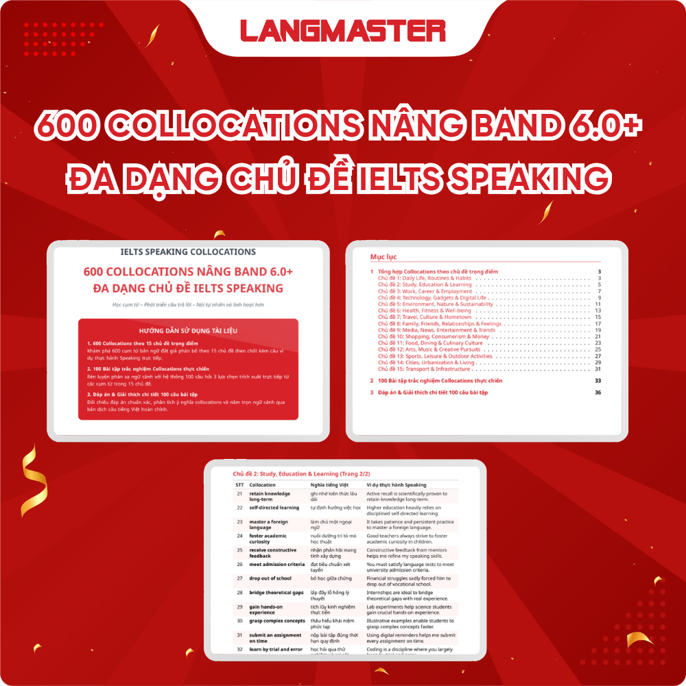 600 Collocations nâng band 6.0+ đa dạng chủ đề IELTS Speaking