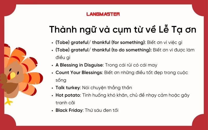 Các thành ngữ và cụm từ tiếng Anh về Lễ Tạ ơn