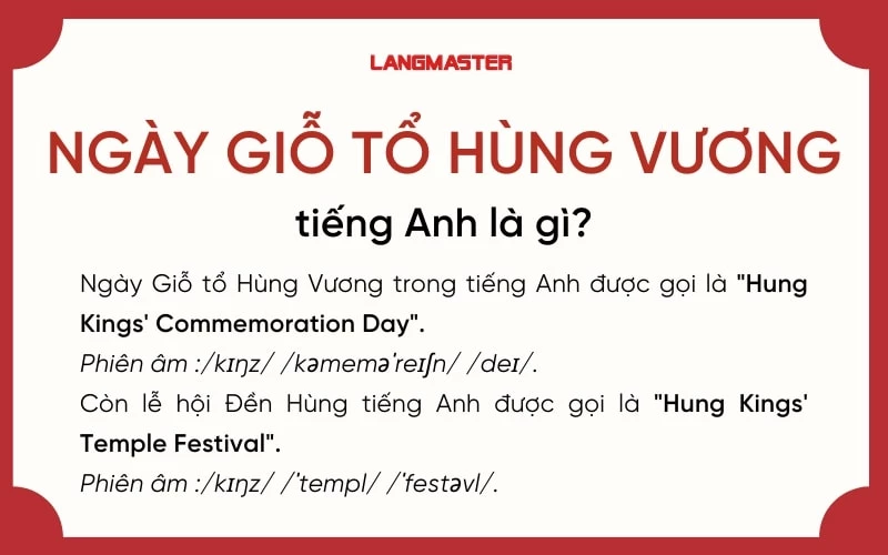 Ngày lễ hội Đền Hùng tiếng Anh là gì?