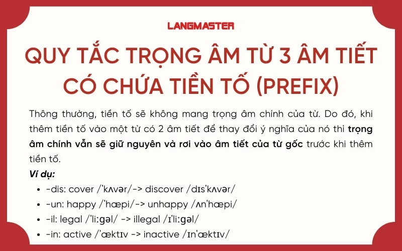 Quy tắc trọng âm từ 3 âm tiết có chứa tiền tố (prefix)