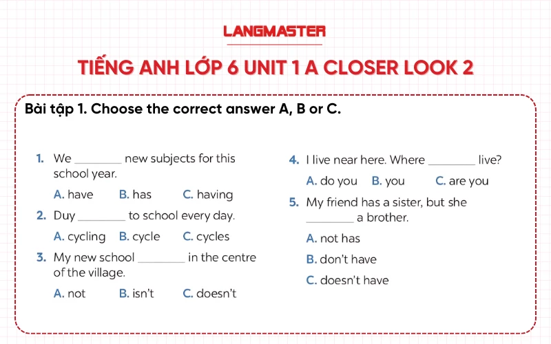 Bài 1 Tiếng Anh lớp 6 Unit 1 A Closer Look 2 Global Success