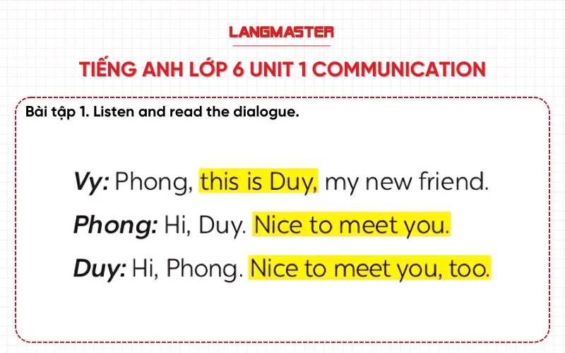 Bài 1 Tiếng Anh lớp 6 Unit 1 Communication Global Success