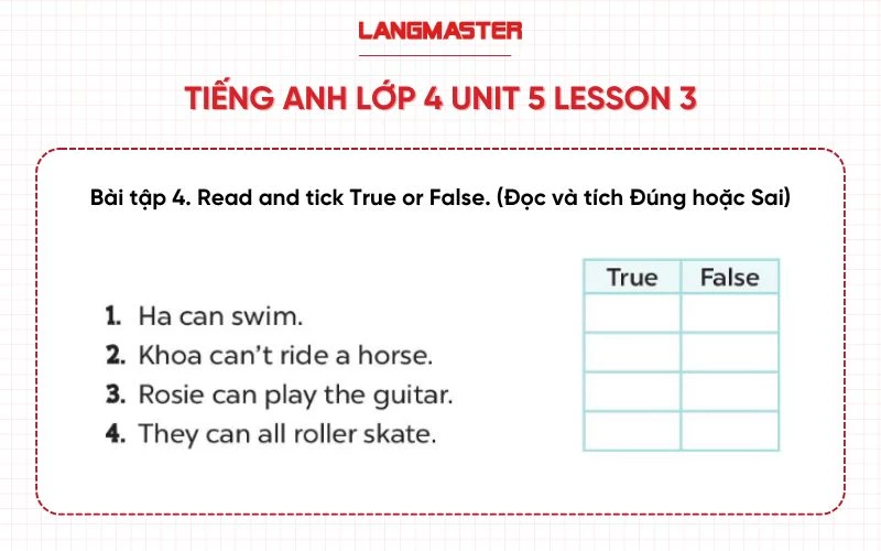 Tiếng anh lớp 4 unit 5 bài 4L2