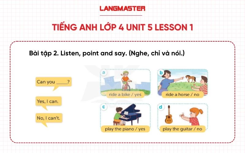 Tiếng anh lớp 4 unit 5 bài 2.1