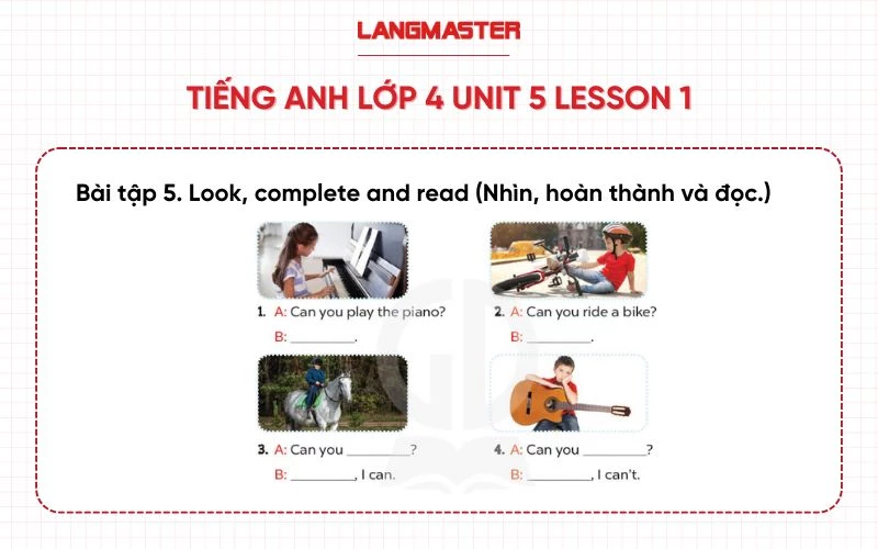 Tiếng anh lớp 4 unit 5 bài 5