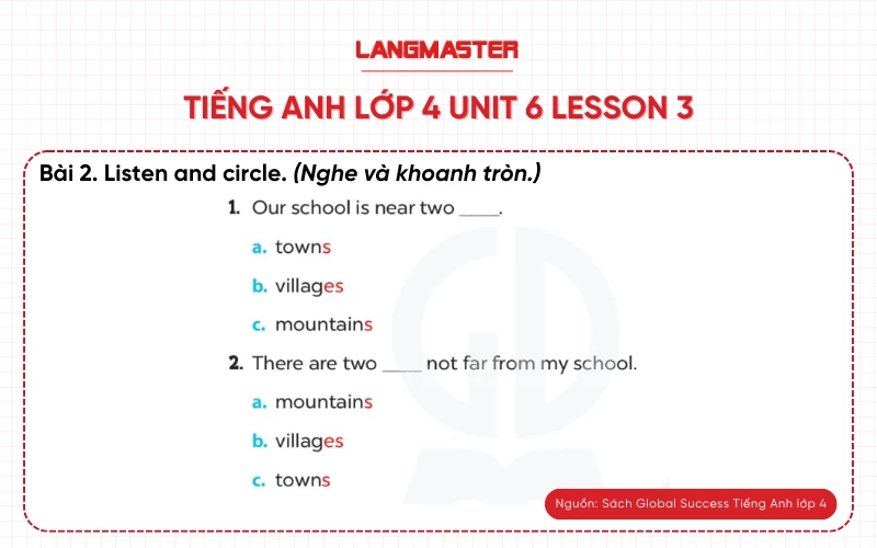 Bài 2 Tiếng Anh lớp 4 Unit 6 lesson 3 Global Success