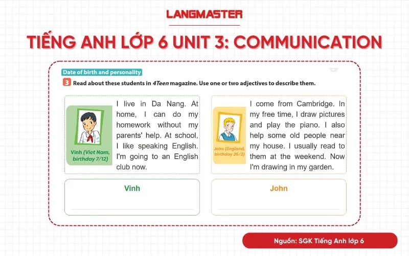 tiếng anh lớp 6 unit 3 communication