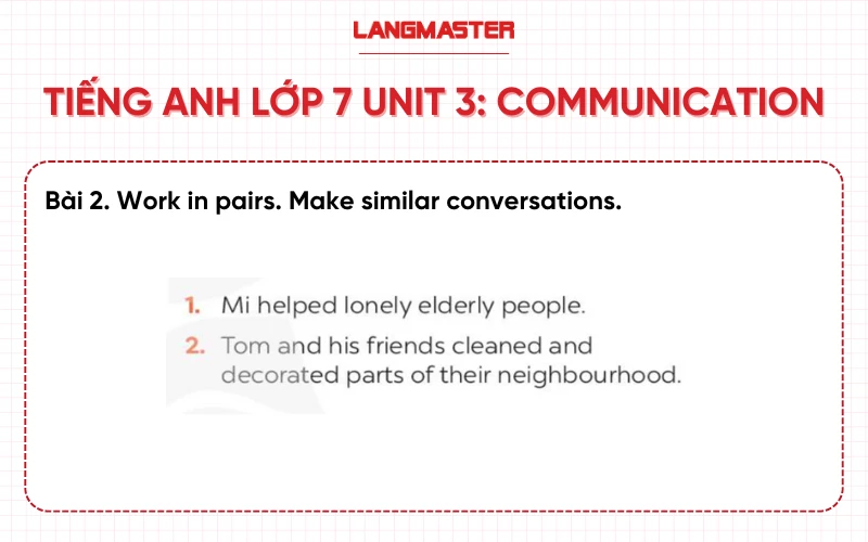 Bài 2 Tiếng Anh lớp 7 Unit 3 Communication sách Global Success