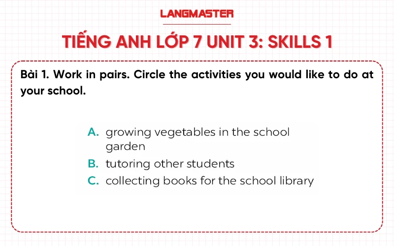 Bài 1 Tiếng Anh lớp 7 Unit 3 Skills 1 sách Global Success