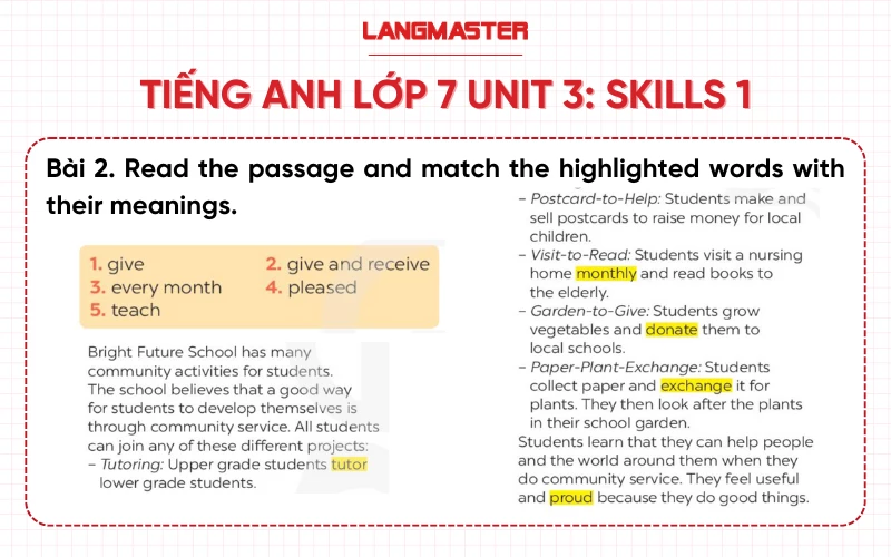 Bài 2 Tiếng Anh lớp 7 Unit 3 Skills 1 sách Global Success