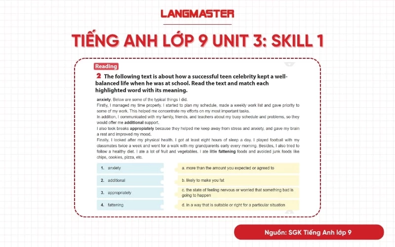 tiếng anh lớp 9 unit 3 skills 1