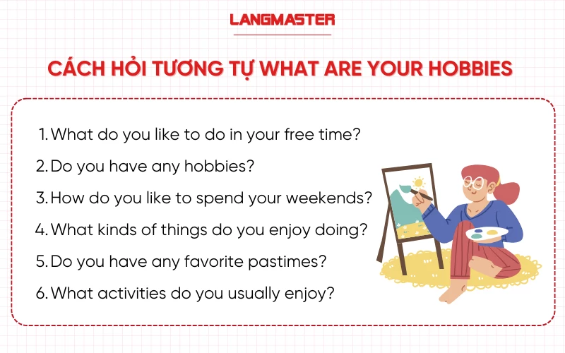 Cách hỏi tương tự What are your hobbies