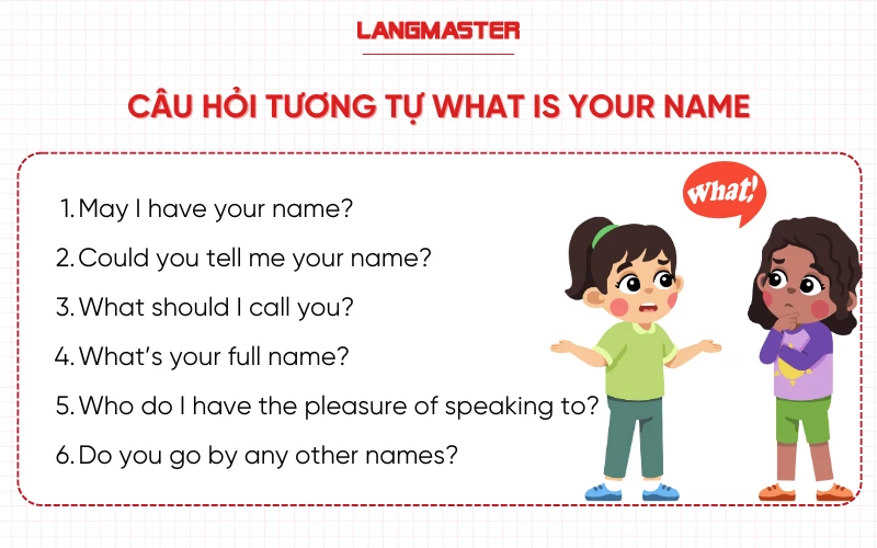 Câu hỏi tương tự What is your name