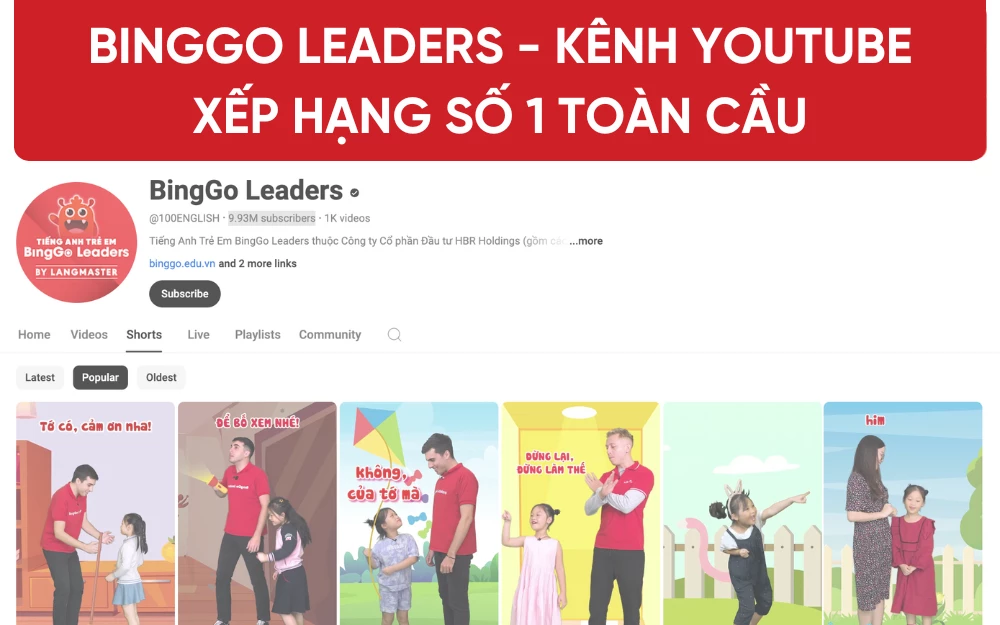 BINGGO LEADERS - KÊNH YOUTUBE XẾP HẠNG SỐ 1 TOÀN CẦU