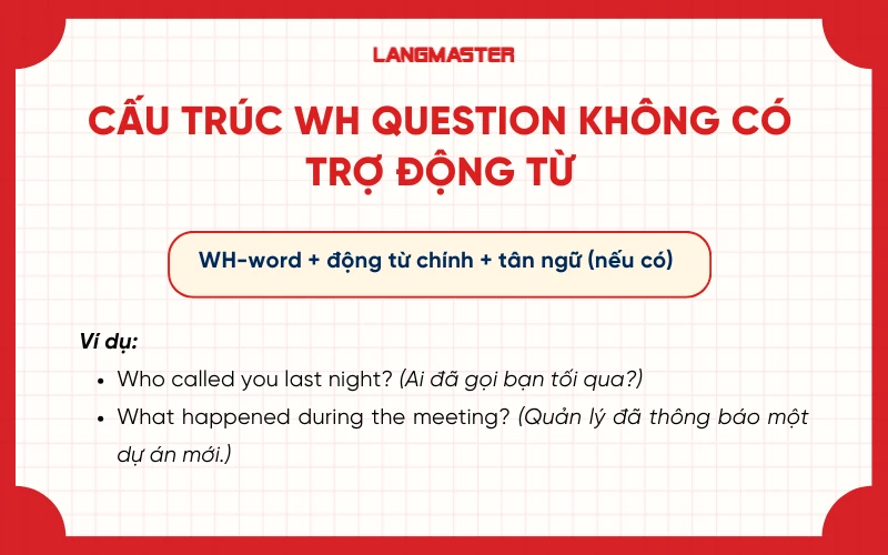 Cấu trúc Wh question không có trợ động từ