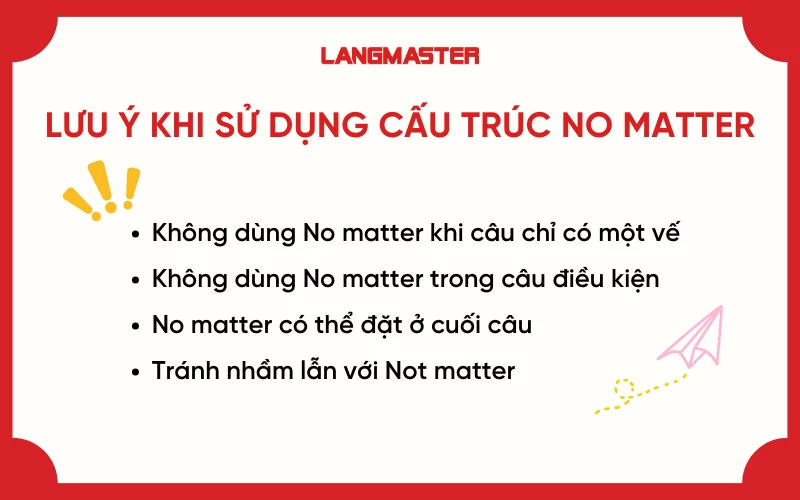 Lưu ý khi dùng No matter