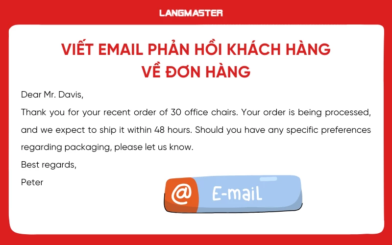 Viết email phản hồi khách hàng về đơn hàng