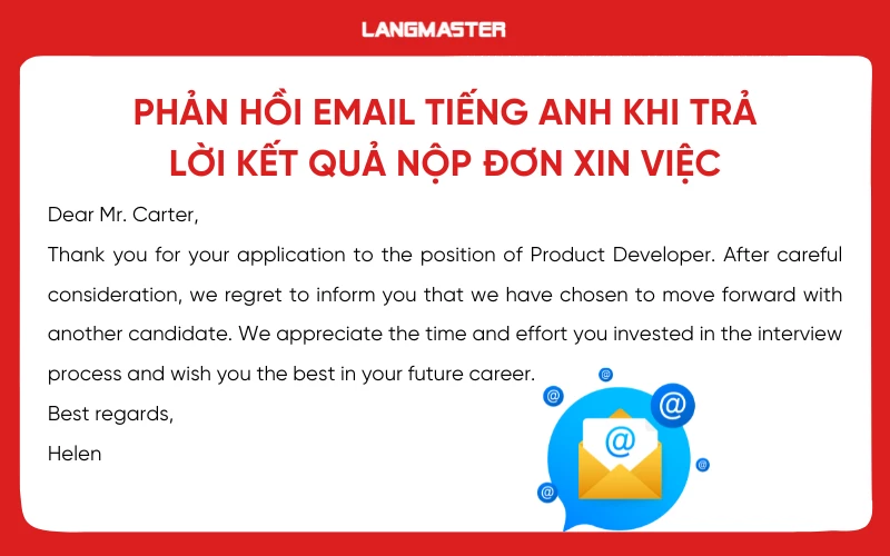 Phản hồi email tiếng Anh khi trả lời kết quả nộp đơn xin việc của ứng viên