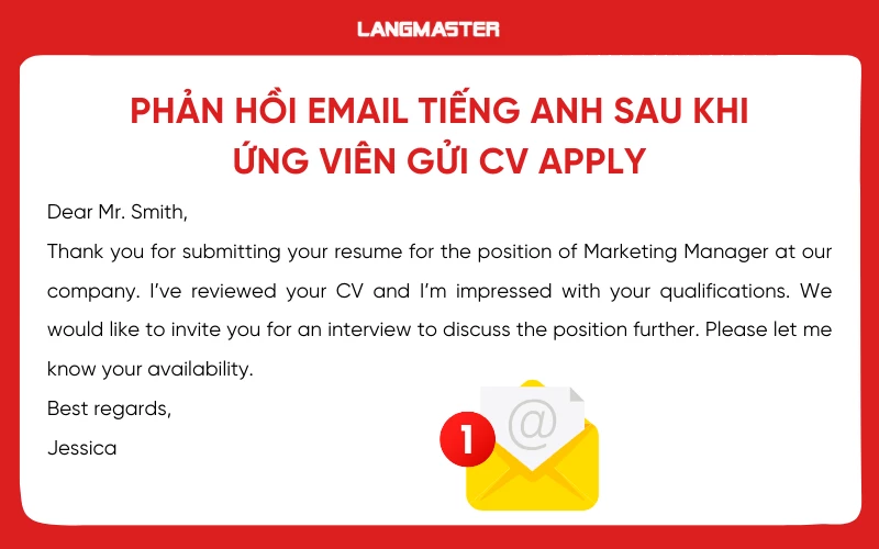 Phản hồi email tiếng Anh sau khi ứng viên gửi CV apply