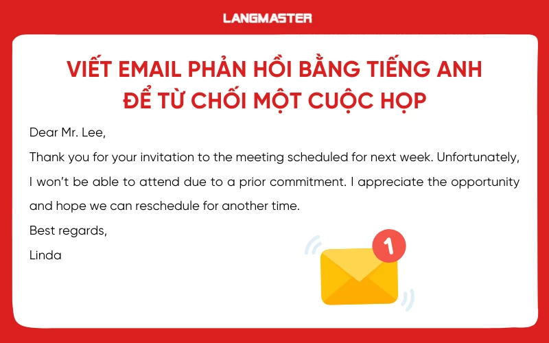 Viết email phản hồi bằng tiếng Anh để từ chối một cuộc họp