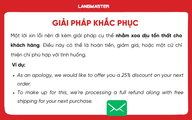 Giải pháp trong email xin lỗi khách hàng bằng tiếng Anh
