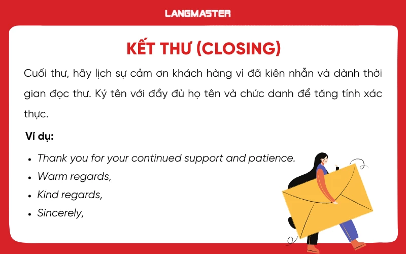 Kết thư xin lỗi khách hàng trong email tiếng Anh