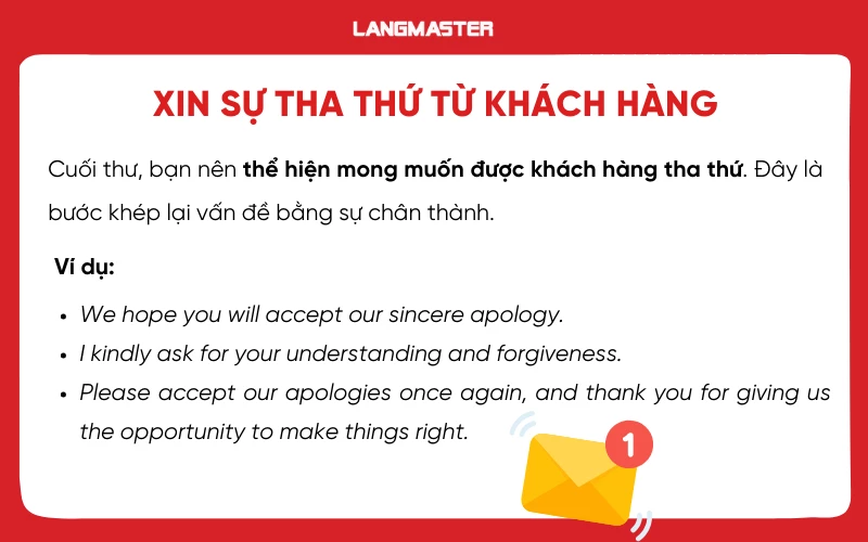 Xin sự tha thứ từ khách hàng trong email xin lỗi khách hàng