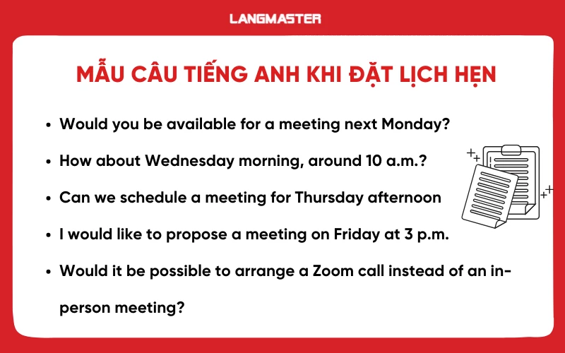 Mẫu câu giao tiếp tiếng Anh công sở lúc đặt lịch hẹn