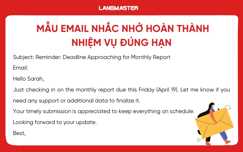 Mẫu email nhắc hoàn thành nhiệm vụ đúng hạn
