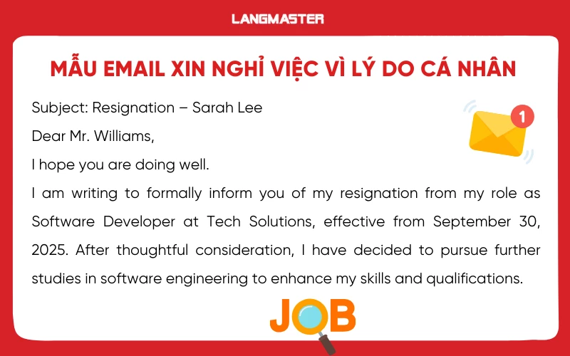Mẫu email xin nghỉ việc bằng tiếng Anh chuẩn nhất