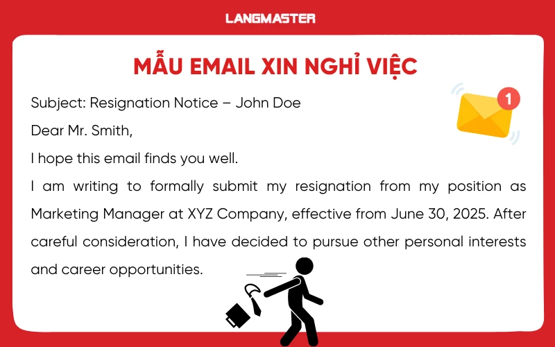 Mẫu email xin nghỉ việc bằng tiếng Anh