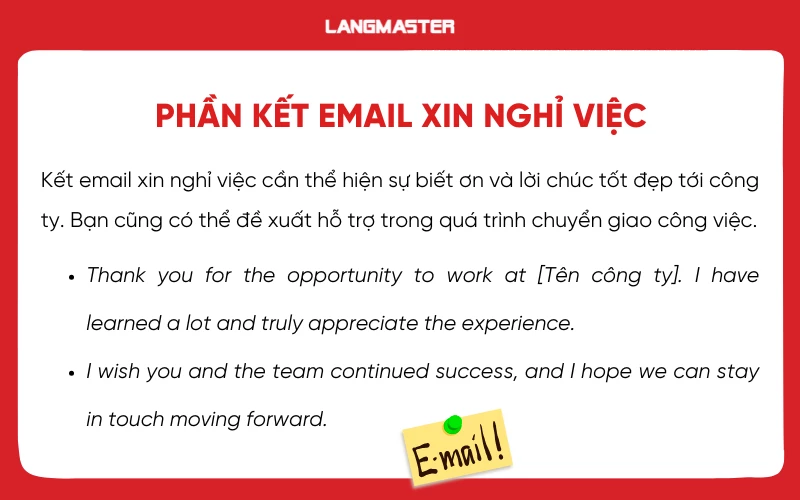Phần kết email xin nghỉ việc bằng tiếng Anh