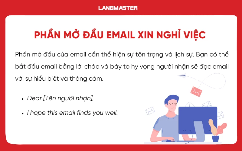 Phần mở đầu email xin nghỉ việc bằng tiếng Anh