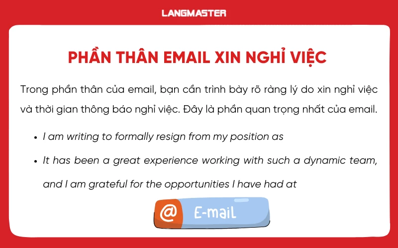 Phần thân email xin nghỉ việc bằng tiếng Anh