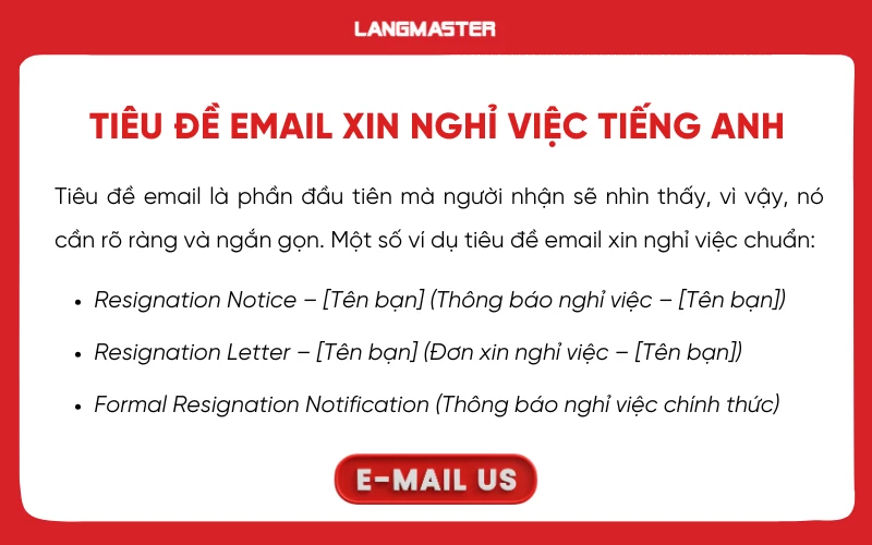 Tiêu đề email xin nghỉ việc bằng tiếng Anh