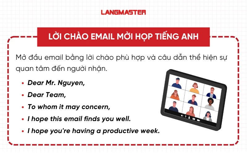 Lời chào Introduction email mời họp bằng tiếng Anh