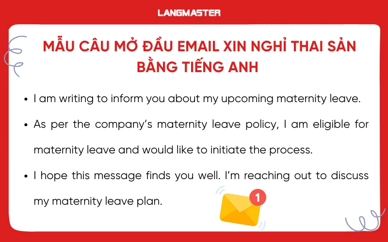 Mẫu câu sử dụng trong email nghỉ thai sản bằng tiếng Anh