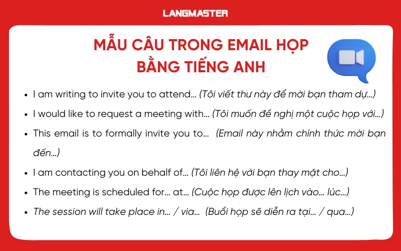 Mẫu câu trong email họp bằng tiếng Anh