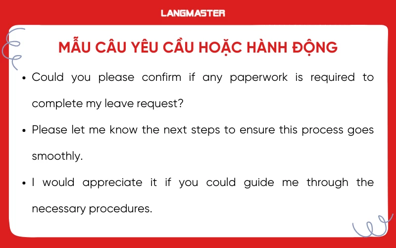 Mẫu câu yêu cầu hoặc hành động email nghỉ thai sản