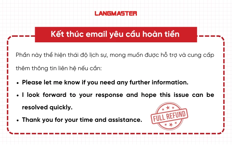Kết thúc email yêu cầu hoàn tiền bằng tiếng Anh