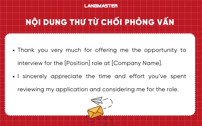 Nội dung thư từ chối phỏng vấn tiếng Anh