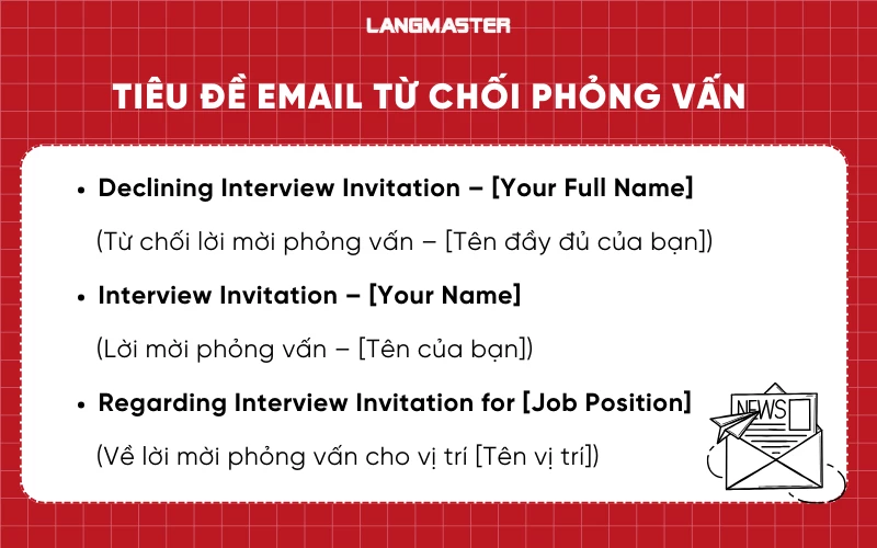Tiêu đề email từ chối phỏng vấn tiếng Anh