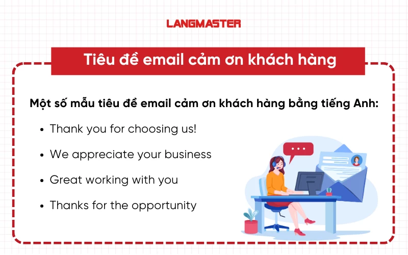 Tiêu đề email cảm ơn khách hàng bằng tiếng Anh