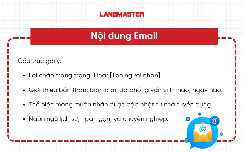 Nội dung email hỏi kết quả phỏng vấn tiếng Anh