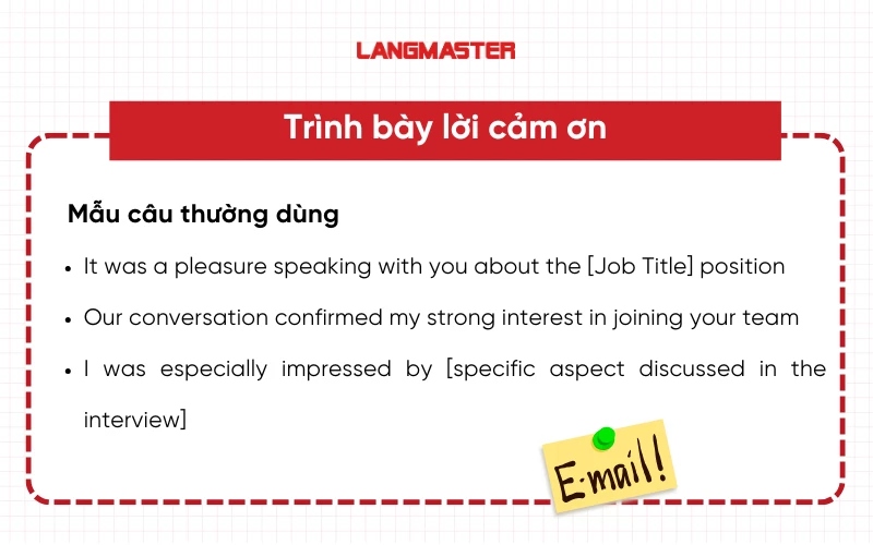 Trình bày lời cảm ơn trong email sau phỏng vấn