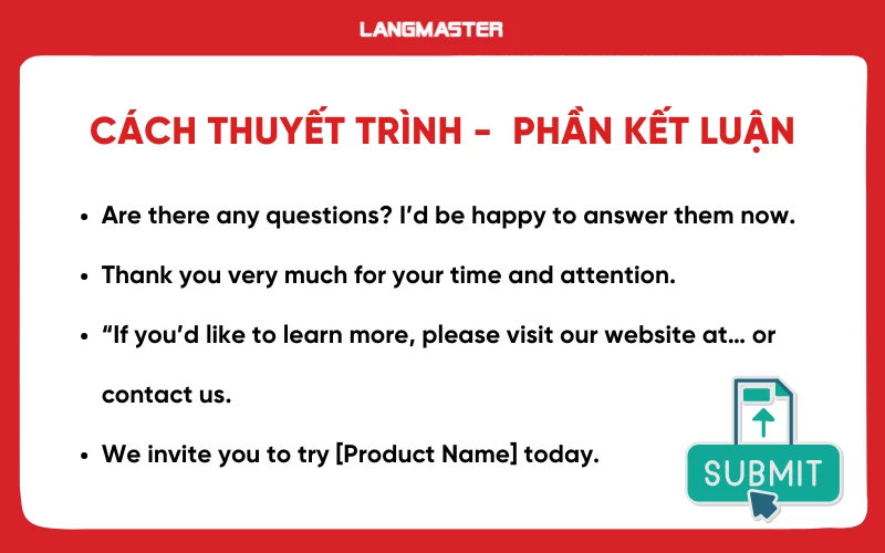 Kết luận bài thuyết trình giới thiệu sản phẩm bằng tiếng Anh