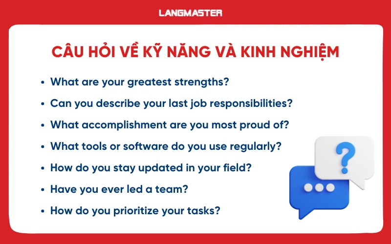 Câu hỏi phỏng vấn qua điện thoại bằng tiếng anh về kỹ năng và kinh nghiệm làm việc