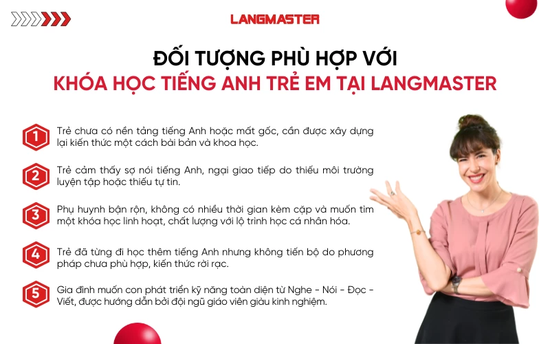 Đối tượng phù hợp với Khóa học tiếng Anh trẻ em tại Langmaster