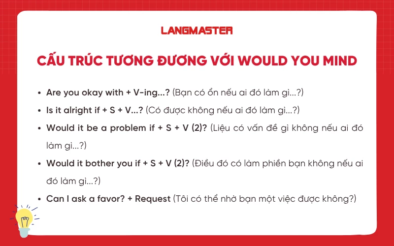 Cấu trúc tương đương với would you mind